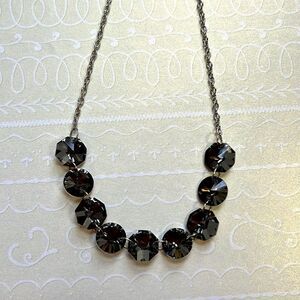 My Style Iridescent Black Rhinestone Silver Chain Necklace